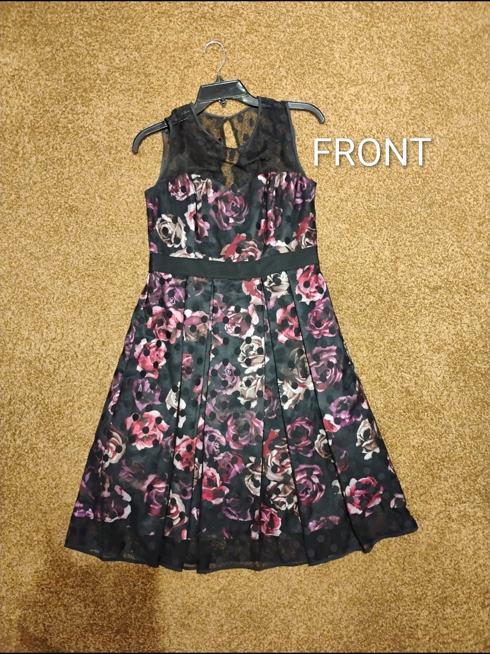 Floral Lace Yoke Fit & Flare Dress in Black and Purple